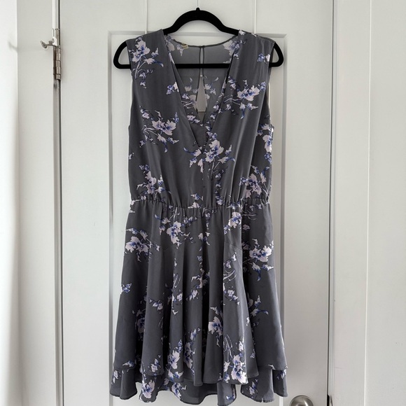 Rebecca Taylor gray silk floral v-neck sleeveless dress - size 8 (Medium) - Picture 2 of 5